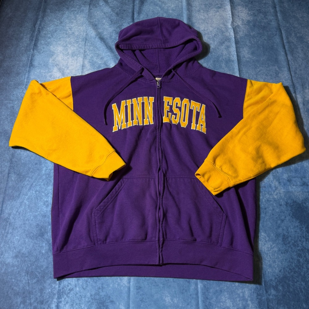 Streetwear Minnesota New York Popular Purple Gold Full Zip Hoodie XL Spellout